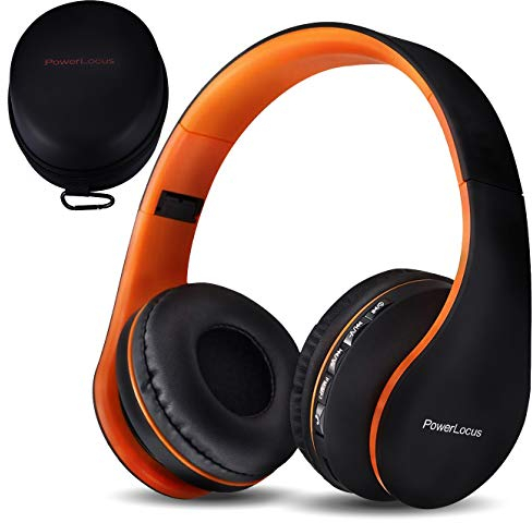 PowerLocus Casque Bluetooth, P1 Casque Audio sans-Fil, Pliable Stéréo Casque, Microphone intégré avec Micro SD, FM Radio pour iPhone, Samsung, iPad, PC,TV,Tablette (Orange)