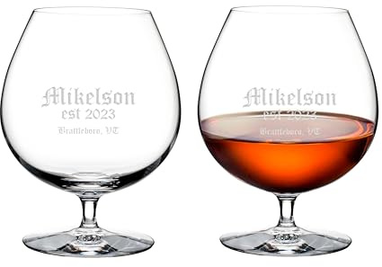 Waterford Personalized Elegance Brandy Snifters, Set of 2 Custom Engraved 28oz Crystal Snifters for Brandy, Cognac, Home Bar