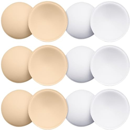 URSMART 6 Pairs Round Bra Inserts Pads, Removable and Washable Bra Cups Inserts for Bikinis Top Swimsuit Sport Bra (A/B Beige White)