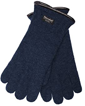 EEM Guantes de punto para hombre, lana suave, forro térmico Thinsulate, parche de ante, dobladillo con ribetes, marine, S-M
