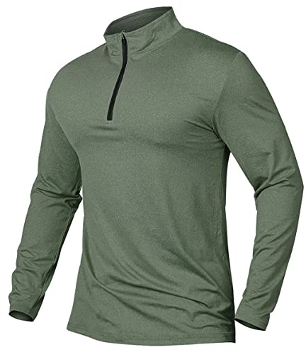 CARWORNIC Långärmad tröja för män, halvdragkedja, sportskjorta, löpartröja, 1/4 dragkedja, tröja, lätt, ventilerande, gym, jogging, träningströja med ståkrage, Mörkgrön, XXL