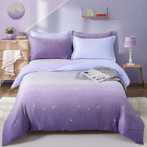 DJY Purple Duvet Cover Lavender Gradient Bedding Set Rainbow Quilt Cover Pillowcases Soft Microfiber Duvet Cover with Zipper Closure for Kids Girls Teens Adults (King Size 230x220cm)