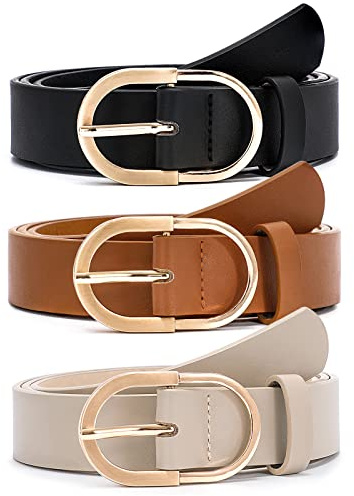 VONMELLI 3 Pack Women's Belts for Jeans Pants Fashion Gold Buckle Ladies Dress Belt