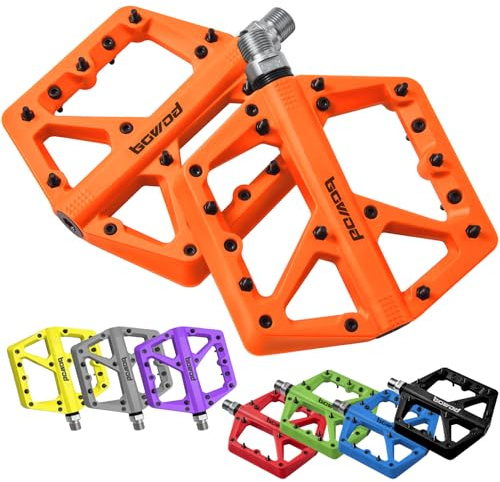 MTB Pedals, Large BMX Pedals with Light Nylon Composite Platform, Bicycle Pedals with 9/16 Cr-Mo Spindle 2Bearings for Road Bike Pedals Replacement, Each Bike Pedal has 18Pins Adjustable