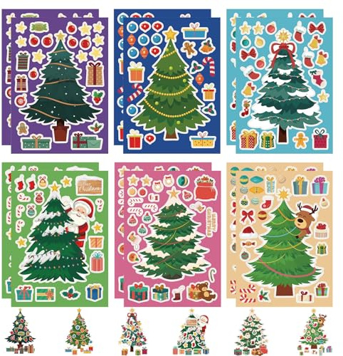 12 Sheets Stickers for Kids DIY Make Christmas Tree Stickers,Art Craft Make Your Own Personalized Stickers for Birthday Party Supplies Party Bag Filler Favors Stickers for Boys Girls