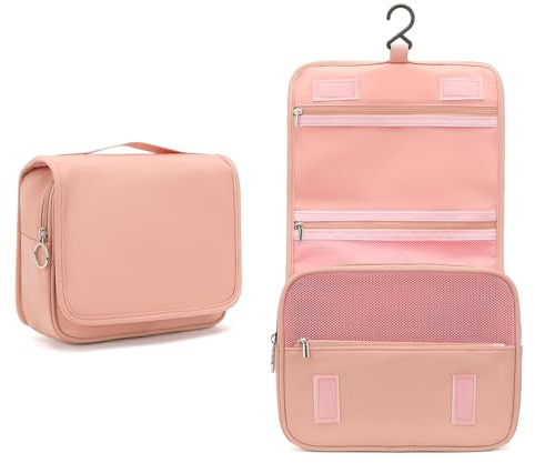 Kono Kulturbeutel Damen & Herren, Kulturtasche Zum Aufhängen, Kosmetiktasche mit Haken, Große Kosmetiktasche für Damen, geeignet für große Behälter und Reisegröße Zubehör (Nude)