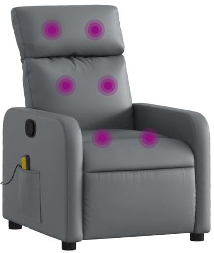 vidaXL Sillón de Masaje Reclinable, Silla con Respaldo Reposabrazos, Butaca de Relax Descanso TV, Asiento para Casa, Cuero Sintético Gris