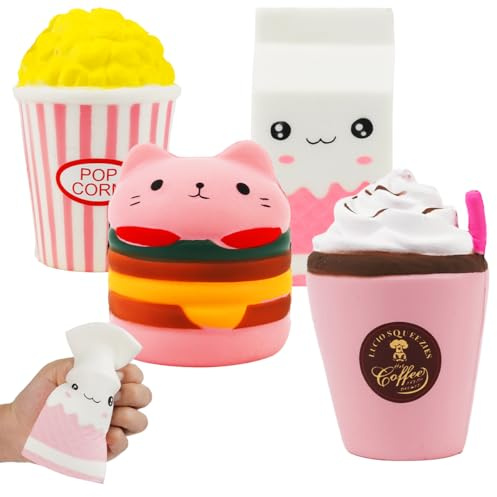 4 Pièces Squishy Kawaii Anti Stress Jouet, Soulagement du Stress Anxiété Autisme Squishies Jouets, Soft Sensory Toys, Slow Rising Kawaii Soft Squishy Jouet pour Les Enfants et Les Adultes
