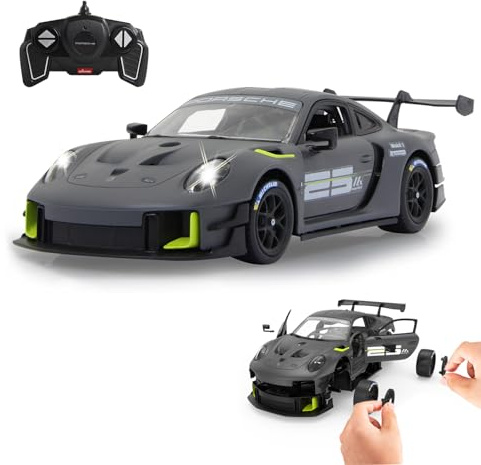 JAMARA Porsche 911 GT2 RS Clubsport 25 1:18 grau 2,4 GHz Bausatz - Offiziell lizenziert, detailgetreuer Innenraum, originalgetreue Lackierung, transparente Windschutzscheibe, LED Licht, RC-Bausatz