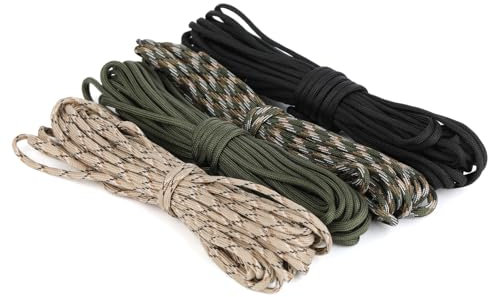 Pack de 4 Cords Paracorde 40 m (4 mm) – Corde de 7 Brins, Résistante à la Traction Jusqu’à 250 kg, Corde en Nylon 100% pour Activités Extérieures, Camping, Escalade et Bracelets