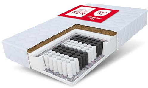 FDM Matratze 140x190 cm Härtegrad H3 H4 Höhe 17 cm Taschenfederkernmatratze Kokosfaser-Einlage Polyurethan-Schaum 7 Komfortzonen mit Hypoallergenem Waschbarem Premium-Bezug Oeko-Tex Home Plus