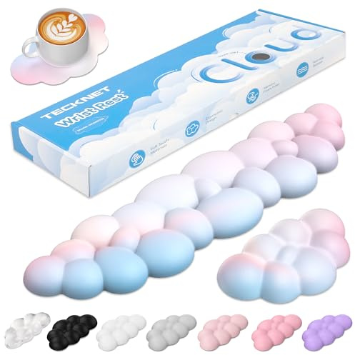 TECKNET Cloud Wrist Rest Keyboard Set, Memory Foam & PU Leather,Multicolor | Cloud Keyboard Rest for Wrist Support and Arm Rest, Desk Cloud Wrist Pad for PC/Gaming/Hand Cushion/Computer