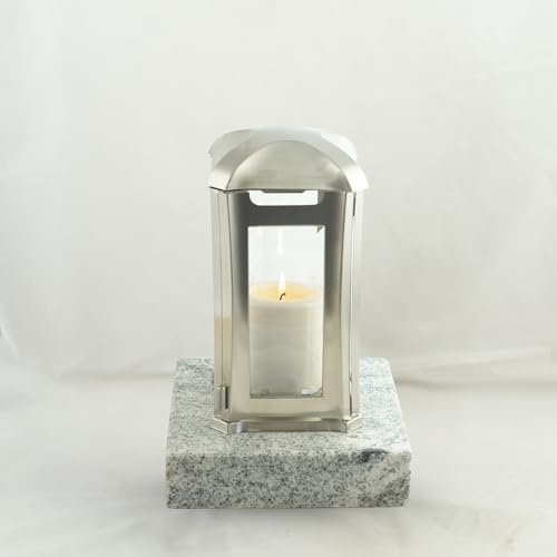 designgrab Grablampe Venezia Edelstahl mit Granitsockel naturgrau 13×13×24 cm – Kristallglas & Magnetverschluss Viscont White