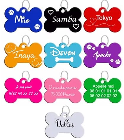 Médaillon Personnalisé pour animaux de compagnie, médaille pour Chien en forme d'os avec Gravure personnalisable, plaque d'identification en acier inoxydable, médaille pour chien avec nom et téléphone