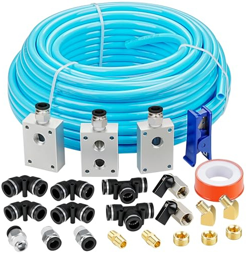 1/2â³OD Compressed Air Piping System and Shop Air Line Kit with 100ft TPEE Tubing 3/8â³ID, 27-Piece Air Push to Connect Kit