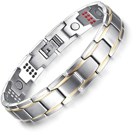 JFUME Braccialetti magnetici in oro 18k con braccialetto bicolore argento per lei, braccialetto dell'amicizia regolabile per donne e uomini 8,5