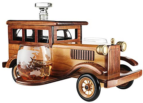 Old Fashioned Car Whiskey Dekanter-Set, sehr groß, 38,1 x 33 17,8 cm, 750 ml Dekanter Zapfen und 57,7-284 Tumbler Fashion Gläser, Vintage Car, Limited Edition, tolles Bar-Geschenk.