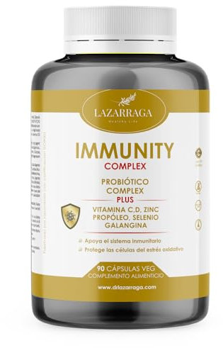 IMMUNITY DEFENSAS COMPLEX 6 EN 1 con Vitamina C + Vitamina D + Propóleo + Zinc + Selenio + Probióticos y Prebióticos + Galangina | Apoya el Sistema Inmunológico l 90 Cápsulas Veganas | 3 meses