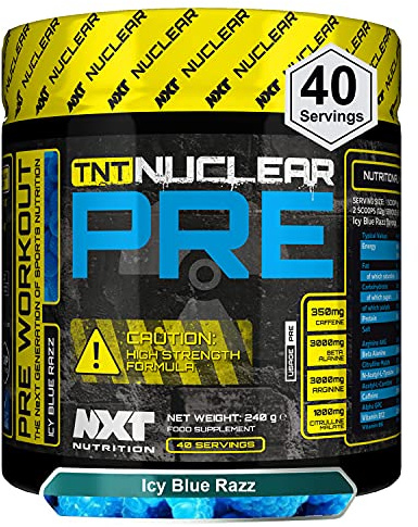 NXT Nutrition TNT Nuclear PRE Pre-Workout Supplement, 240g, with Caffeine, Beta Alanine and Arginine (ICY Blue Razz)
