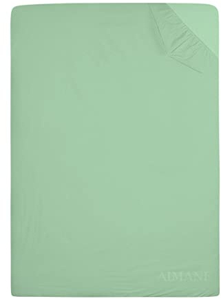 AIMANE® Single Fitted Sheet 90 x 190 CM Non Iron Percale Easy Care Poly Cotton Fitted Bed Sheet Perfect for Single Size Mattress (Mint Green)
