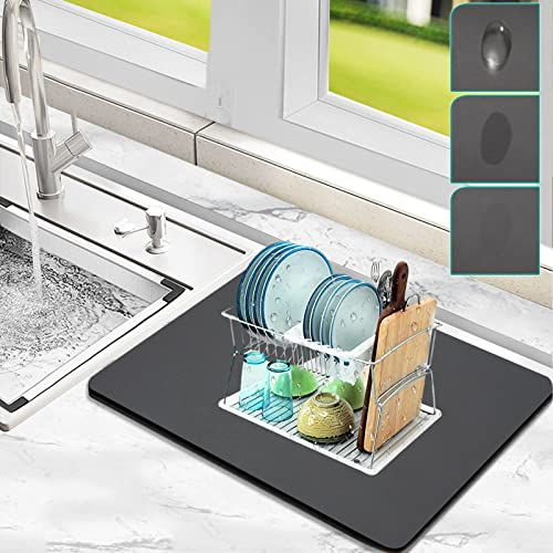 CALOPEAH Abtropfmatte, Abtropfmatte Geschirr, Super Saugfähige Unterlage Kaffeemaschine, Barmatte, Napfunterlage Hund, Napfunterlage Katzen, Abtropfmatte Spüle für die Küche, Schwarz, 40 x 30cm