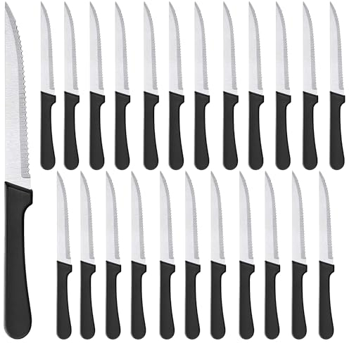 Turnaroundtech Coltelli da bistecca tavola 24 pezzi acciaio inox 22 cms lama 12 cm lavabile in lavastoviglie coltelli bistecca coltelli da carne coltelli da bistecca da tavola