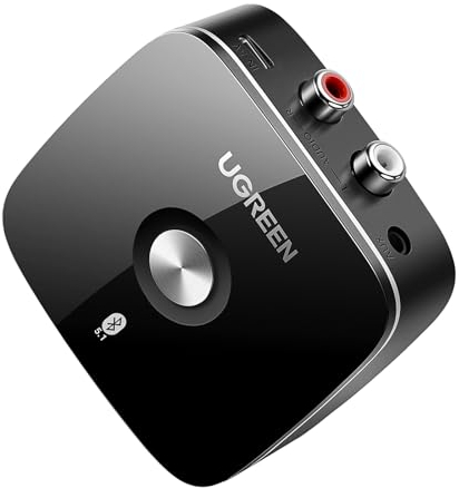 UGREEN Récepteur Bluetooth 5.1 aptX HD Adaptateur Audio Bluetooth aptX pour Chaîne HiFi EDR Technologie avec 2RCA et 3.5mm Double Connexion Haut-Parleur Amplificateur Phone Faible Latence
