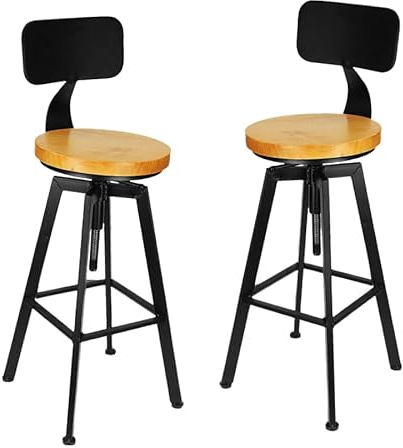 SOPERIT Barhocker, Stehhocker, Stehhilfe, industriell, mit Rückenlehne, 2 Stück, höhenverstellbar, 64-84 cm, Retro-Bar, Holz, Vintage, Industrial, 33 Zoll, Rückenlehne aus Metall
