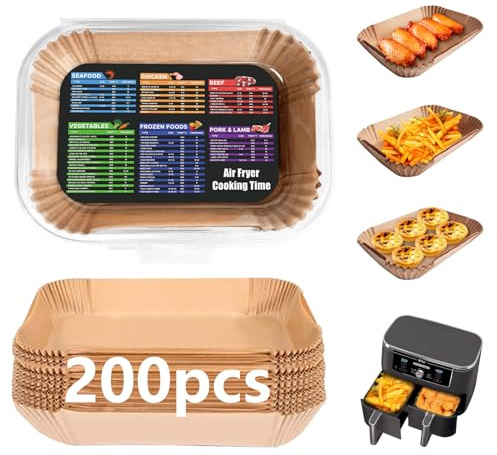 200PCS Air Fryer Liners for Ninja: Higher Non-Stick Disposable Parchment Paper Liner for Ninja DZ201/DZ401 Dual Airfryer Baking - Food Grade Ninja Air fryer Accessories (Rectangle - 8.6 x 5.5 inch)