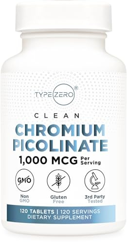 Type Zero Clean Chromium Picolinate Tablets (120 Servings, 1,000 MCG Per Serving) - Non-GMO, Gluten Free