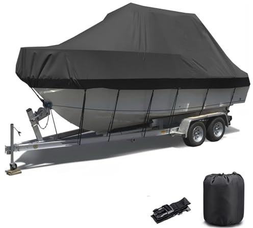 Bootsabdeckung Bootsplane 210D Trailer Abdeckplanen für Boote Boot Persenning Wasserdicht Anti-UV Bootskonsolenabdeckung für V-Rumpf,Schlauchboot,Ruderboot(Color:Black,Size:25to27FT: 1010x590cm)