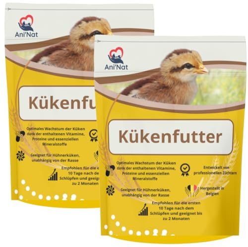 AniNat Alimento starter per pulcini, Cibo 1 ° età con vitamine, proteine e minerali, oli essenziali. Adatto fin dalla nascita. (2 x 1,8kg)