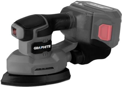 GRAPHITE Lijadora excéntrica profesional Delta 140 x 140 x 80 mm (incluye caja para el polvo, plato de lijado) lijadora excéntrica de 18 V, velocidad de rotación 13.000 min, sin batería ni cargador