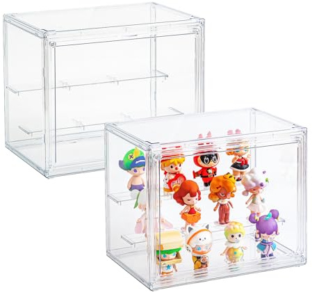 Acrylic Display Cases for Collectibles, 3 Tier Clear Shelf Boxes for Figures, Miniature Dustproof and Stackable Action Figure Display Case (1, Small)