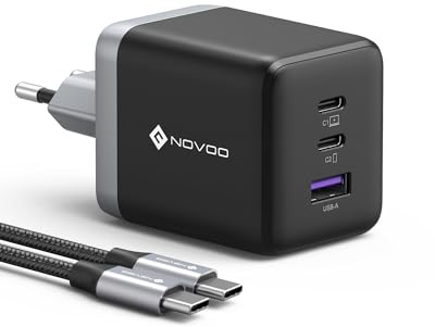 NOVOO Caricatore USB C, 100W Caricabatterie Con Cavo USB-C PD, GaN Ⅲ 3 Porte Veloce Caricatore per MacBook Pro, Dell XPS 13, iPad Pro, iPhone 16/15/14/13/12, Galaxy S24 Ultra