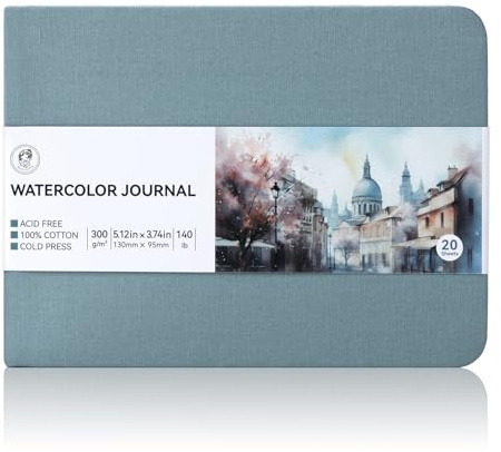 LIGHTWISH Carnet de croquis aquarelle, 100 % coton, presse à chaud, 13 x 9,5 cm, 20 feuilles de 300 g/m², papier sans acide pour aquarelle, gouache, acrylique