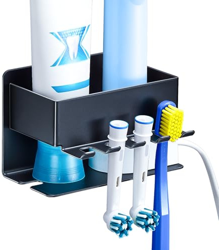 Portaspazzolino Elettrico, Porta Testine Spazzolino Elettrico, Porta Spazzolini da Muro, Autoadesiva Porta Spazzolino Eelettrico Bagno, Porta Spazzolino e Dentifricio (Nero, Piccolo)