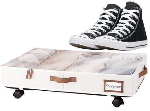 Jlobnyiun - Cassetto sotto il letto con ruote, sotto il letto su ruote, portaoggetti per giocattoli sotto il letto, con coperchio, cassetto arrotolabile sotto il letto, per vestiti, coperte,