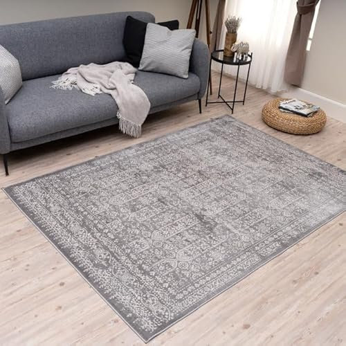 THE RUGS Montana Rug - Modern & Vintage Low Pile Area Rugs Living room, Bedroom, Kitchen, Soft Low Pile, Pet-Friendly, Easy to Clean [Vintage Grey, 80x150 cm]