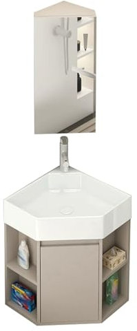 LYXWGRZD Hörnhandfat for badrum, litet väggmonterat handfat for badrum, handfat med spegelskåp, handfat i hörn for litet utrymme, keramiskt handfat i hörn(51cm/20in)