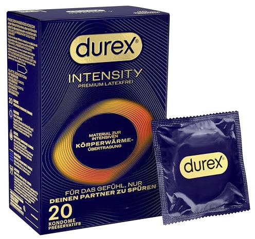 Durex Intensity Kondome - Ultra dünn plus für intensive Körperwärmeübertragung - Mit Silikongleitgel befeuchtet - Ohne Latex - 20er Pack (1 x 20 Stück)