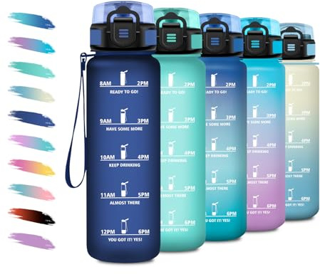 Borraccia 1 Litro, Bottiglia Motivazionale con Filtro, a Prova di Perdite, Bottiglia Acqua Sportiva con Indicatore del Tempo, Borraccia Palestra per Fitness, Viaggi, Scuola, Campeggio, Ufficio
