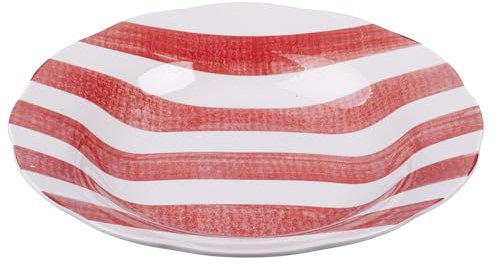 Set 6 Piatto fondo in porcellana, bordo smerlato decoro righe, rosso, Versilia