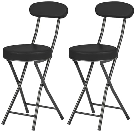 fusehome Cushioned Padded Folding Stools, Folding Bar Stool with Backrest, 220lb Capacity, 19 Inch Collapsible Round Portable Foldable Chair for Outdoor Indoor Kitchen Camping Fishing (Black, 2 Pack)
