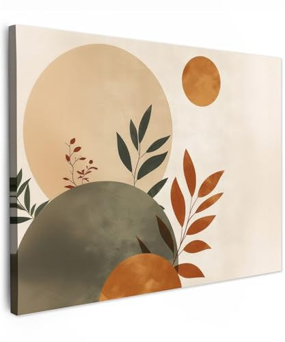 MuchoWow© Quadri Moderni Soggiorno 40x30 cm Poster Da Parete Decorazioni Muro Salotto Quadro Grande Foto Con Cornice Stampe Su Tela Camera Da Letto Forme - Rotondo - Foglie - Beige