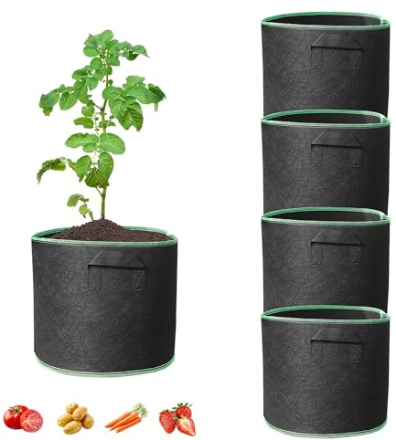 SZWLJ 4 Pack 7 Gallon Black Large Potato Grow Bags with Extended Handle for Greenhouse & Outdoor Plants Tomato, Shrubs, Strawberry, Potato, Flowers, Carrot, Vegetables