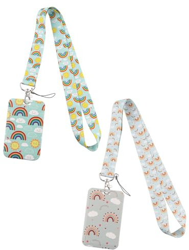 FUGLUS 2 piezas Porta Tarjetas Deslizante Floral Funda de Plástico Floral con Clip de Mosquetón y Correa de Cordón Desmontable Protector de Tarjetas Vertical Duro para Oficina Escuela
