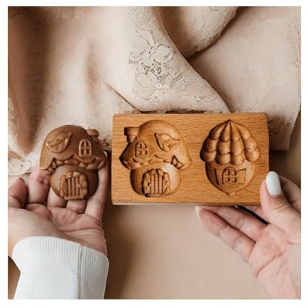 Moules à biscuits en bois sculptés 3D - Antiadhésifs - Pour sablés, gâteaux de lune, décoration de cuisine de vacances (G)