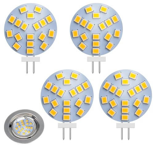 Bombilla LED G4 2W Equivalente a Halógena 10-30V Blanco Cálido Base G4 Bipin Ángulo Para Iluminación de Armario, Empotrado, Campana Extractora Alta Luminosidad Larga Duración Pack de 4 Unidades