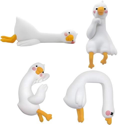 FrostyFlair Mini Gans Figura, Mini Pato Figuras, Set de 4 Adorables Gansos de Resina para Decoración de Escritorio de Computadora, Oficina y Hogar